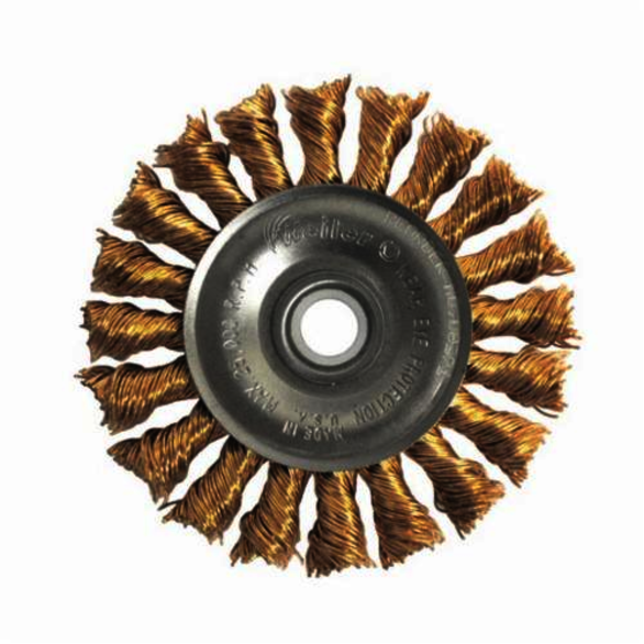 Weiler 13121 Non-Sparking Wheel Brush, 4 in Dia Brush, 1/2 in W Face, 0.02 in Dia Standard/Twist Knot Filament/Wire, 5/8-11 Arbor Hole
