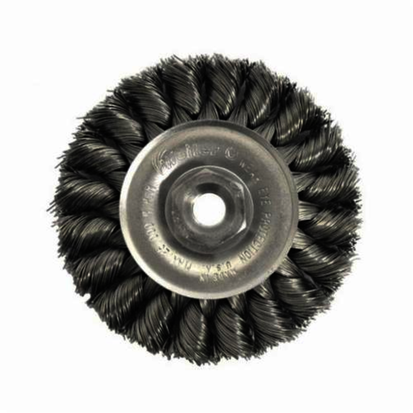 Weiler 13201 Wheel Brush With Nut, 3 in Dia Brush, 3/8 in W Face, 0.014 in Dia Standard/Twist Knot Filament/Wire, 3/8-24 Arbor Hole