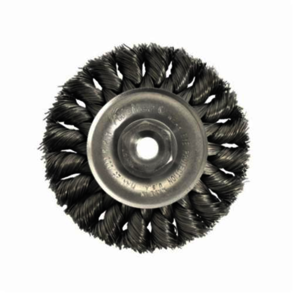 Weiler 13208 Wheel Brush With Nut, 3 in Dia Brush, 3/8 in W Face, 0.014 in Dia Standard/Twist Knot Filament/Wire, 3/8-24 Arbor Hole