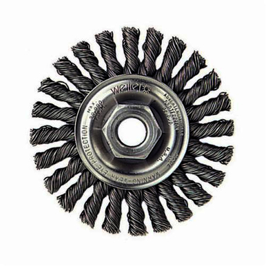 Weiler 13261 Wheel Brush With Nut, 4 in Dia Brush, 1/4 in W Face, 0.02 in Dia Cable Twist Knot Filament/Wire, M10x1.25 Arbor Hole