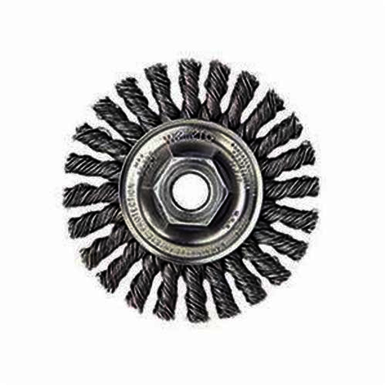 Weiler 13266 Wheel Brush With Nut, 4 in Dia Brush, 1/4 in W Face, 0.02 in Dia Cable Twist Knot Filament/Wire, 5/8-11 Arbor Hole