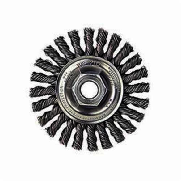 Weiler 13266 Wheel Brush With Nut, 4 in Dia Brush, 1/4 in W Face, 0.02 in Dia Cable Twist Knot Filament/Wire, 5/8-11 Arbor Hole