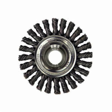 Weiler 13266P Wheel Brush With Nut, 4 in Dia Brush, 1/4 in W Face, 0.02 in Dia Cable Twist Knot Filament/Wire, 5/8-11 Arbor Hole