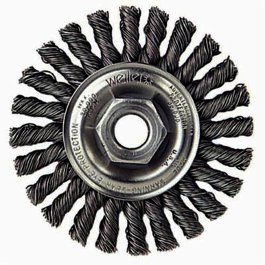 Weiler 13266V Vending Ready Wheel Brush With Nut, 4 in Dia Brush, 1/4 in W Face, 0.02 in Dia Cable Twist Knot Filament/Wire, 5/8-11 Arbor Hole