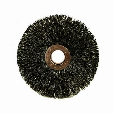 Weiler 15573 Small Diameter Wheel Brush, 3 in Dia Brush, 5/8 in W Face, 0.014 in Dia Crimped Filament/Wire, 1/2 to 3/8 in Arbor Hole