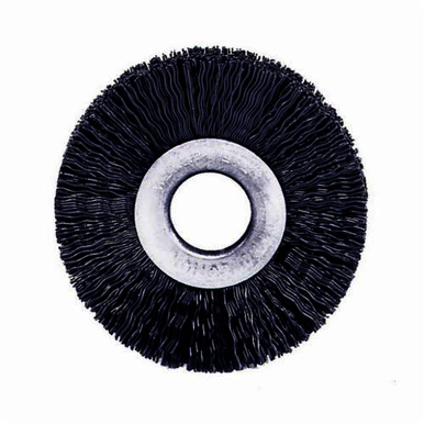 Weiler 17263 Small Diameter Wheel Brush, 3 in Dia Brush, 3/8 in W Face, 0.016 in Dia Crimped Filament/Wire, 1/2 in Arbor Hole