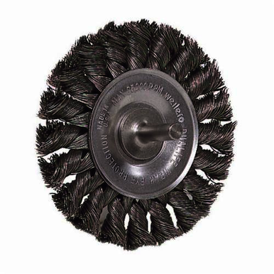 Weiler 17680 Wheel Brush, 3-1/4 in Dia Brush, 3/8 in W Face, 0.0118 in Dia Standard/Twist Knot Filament/Wire