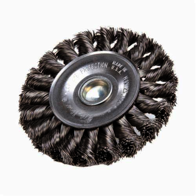 Weiler 17681V Vending Ready Wheel Brush, 3-1/4 in Dia Brush, 3/8 in W Face, 0.014 in Dia Standard/Twist Knot Filament/Wire