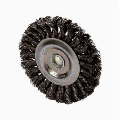 Weiler 17687V Vending Ready Wheel Brush, 4 in Dia Brush, 3/8 in W Face, 0.014 in Dia Standard/Twist Knot Filament/Wire