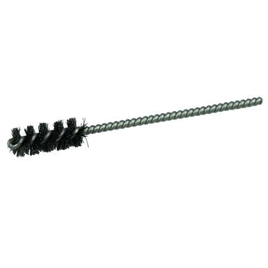 Weiler 21073V Round Power Tube Brush, 3/8 in Dia x 1 in L, 3-1/2 in OAL, 0.004 in Dia Filament/Wire, Steel Fill