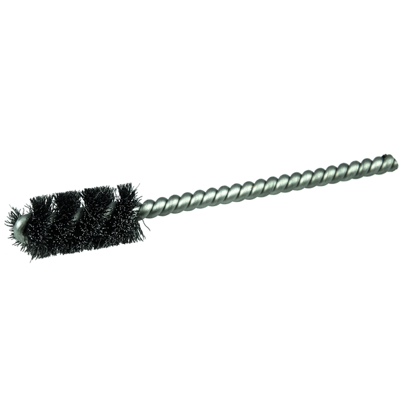 Weiler 21078V Round Vending Ready Power Tube Brush, 1 in Dia x 1 in L, 3-1/2 in OAL, 0.008 in Dia Filament/Wire, Steel Fill