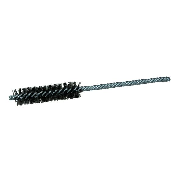 Weiler 21107V Round Power Tube Brush, 1/2 in Dia x 2 in L, 5 in OAL, 0.006 in Dia Filament/Wire, Steel Fill