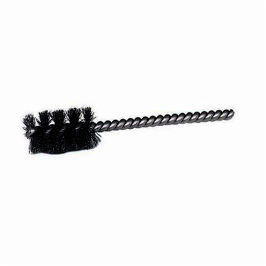Weiler 21142 Round Wire Power Tube Brush, 7/16 in Dia x 1 in L, 3-1/2 in OAL, 0.005 in Dia Filament/Wire, Steel Fill