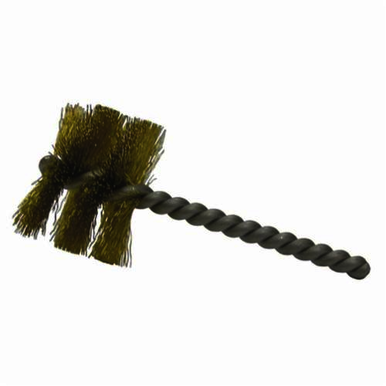 Weiler 21152 Round Wire Power Tube Brush, 1-1/2 in Dia x 1 in L, 3-1/2 in OAL, 0.008 in Dia Filament/Wire, Brass Fill