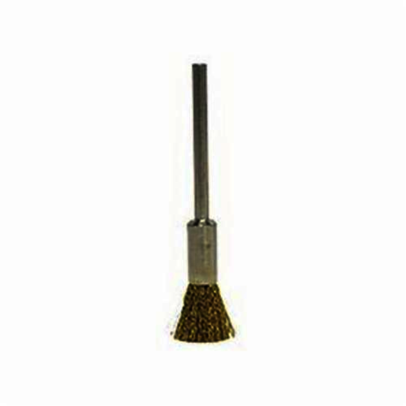Weiler 26097 Miniature End Brush, 3/16 in, Crimped, 0.03 in, Brass Fill, 1/4 in L Trim