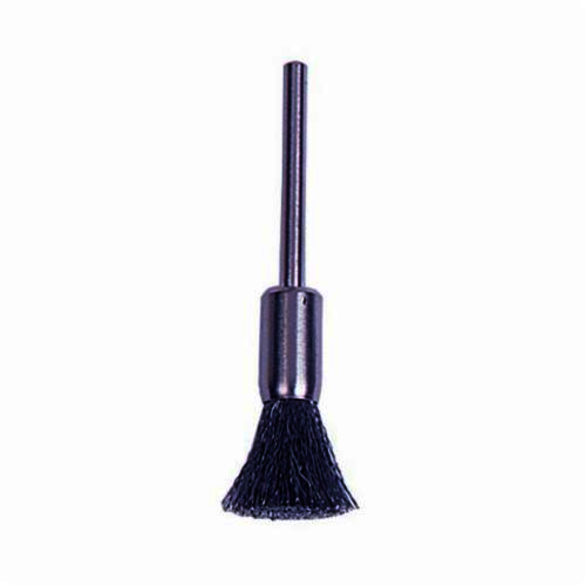 Weiler 26107 Miniature End Brush, 1/4 in, Crimped, 0.005 in, Steel Fill, 7/16 in L Trim