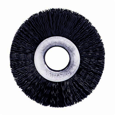 Weiler 29070 Small Diameter Wheel Brush, 3 in Dia Brush, 3/8 in W Face, 0.01 in Dia Crimped Filament/Wire, 1/2 in Arbor Hole