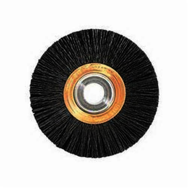 Nylox Burr-Rx 31240 Heavy Duty Narrow Face Wheel Brush, 3 in Dia Brush, 9/16 in W Face, 0.026 in Dia Crimped/Round Filament/Wire, 1/2 to 5/8 in Arbor Hole