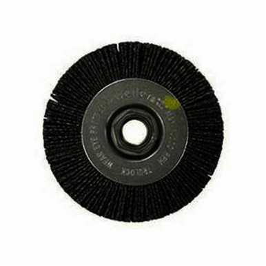 Nylox Burr-Rx 31111 Narrow Face Wheel Brush With Nut, 4 in Dia Brush, 1/2 in W Face, 0.043 in Dia Crimped/Round Filament/Wire, 5/8-11 Arbor Hole