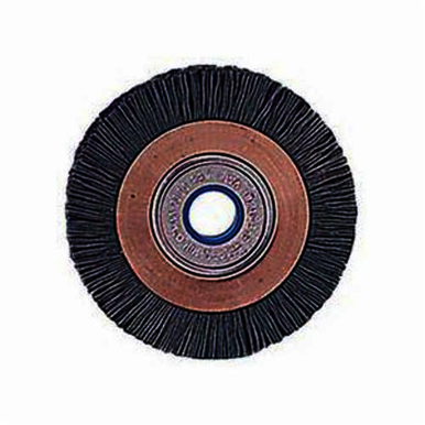 Nylox 31245 Heavy Duty Narrow Face Wheel Brush, 3 in Dia Brush, 9/16 in W Face, 0.04 in Dia Crimped/Round Filament/Wire, 1/2 to 5/8 in Arbor Hole