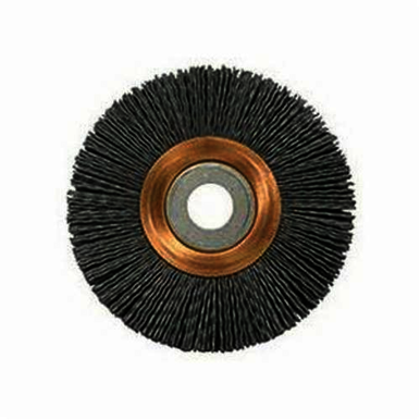 Nylox 31255 Heavy Duty Narrow Face Wheel Brush, 4 in Dia Brush, 5/8 in W Face, 0.022 in Dia Crimped/Round Filament/Wire, 1/2 to 5/8 in Arbor Hole
