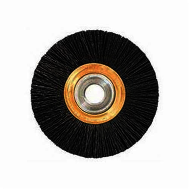 Nylox Burr-Rx 31280 Heavy Duty Narrow Face Wheel Brush, 4 in Dia Brush, 5/8 in W Face, 0.043 in Dia Crimped/Round Filament/Wire, 1/2 to 5/8 in Arbor Hole