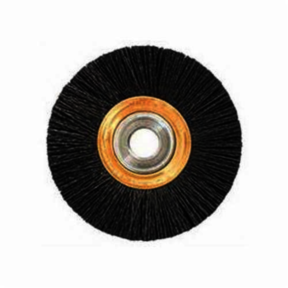 Nylox Burr-Rx 31280 Heavy Duty Narrow Face Wheel Brush, 4 in Dia Brush, 5/8 in W Face, 0.043 in Dia Crimped/Round Filament/Wire, 1/2 to 5/8 in Arbor Hole