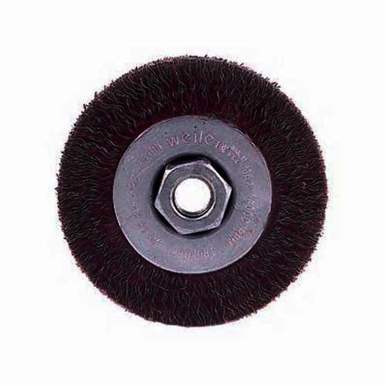 Polyflex 35416 Encapsulated Narrow Face Wheel Brush With Nut, 4 in Dia Brush, 1/2 in W Face, 0.014 in Dia Crimped Filament/Wire, 1/2 to 5/8 in Arbor Hole