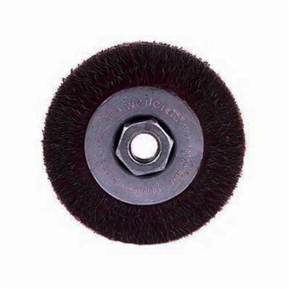 Polyflex 35416 Encapsulated Narrow Face Wheel Brush With Nut, 4 in Dia Brush, 1/2 in W Face, 0.014 in Dia Crimped Filament/Wire, 1/2 to 5/8 in Arbor Hole