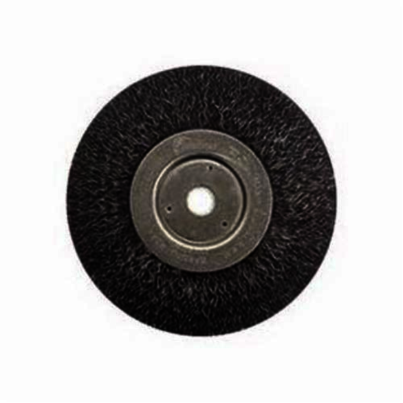 Polyflex 35105 Encapsulated Narrow Face Wheel Brush, 6 in Dia Brush, 1/2 in W Face, 0.0104 in Dia Crimped Filament/Wire, 1/2 to 5/8 in Arbor Hole