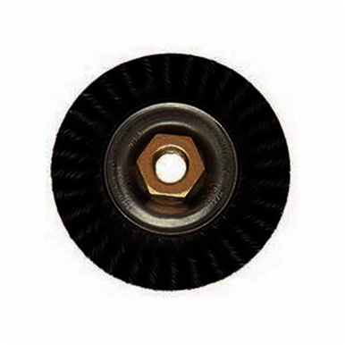 Polyflex 35800 Encapsulated Wheel Brush With Nut, 4 in Dia Brush, 3/16 in W Face, 0.02 in Dia Stringer Bead Knot Filament/Wire, 5/8-11 Arbor Hole