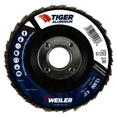 WEILER 51253, 4-1/2 x 7/8 in, Zirconia Alumina, High Performance, Flap Disc