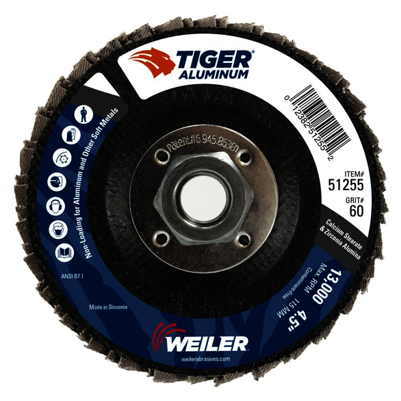 WEILER 51255, 4-1/2 x 7/8 in, Zirconia Alumina, High Performance, Flap Disc