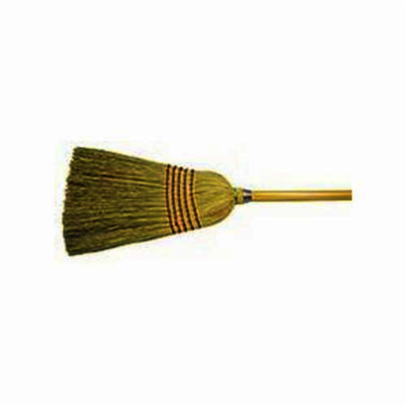 Weiler 70308 Janitorial Upright Broom, Corn/Fiber Bristle, Wire Banded Sweep Face, 17 in L Trim, Wood Handle, 57 in OAL