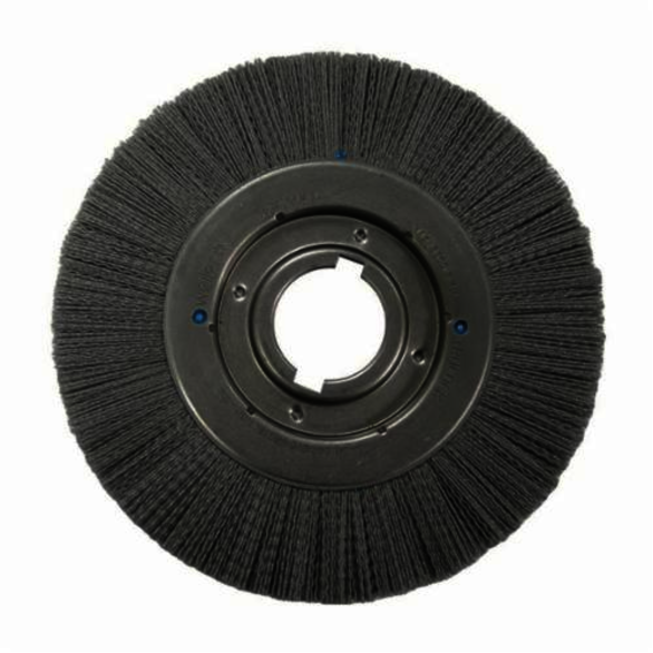 Nylox 83718 Composite Wheel Brush, 12 in Dia Brush, 1-1/4 in W Face, 0.04 in Dia Crimped/Round Filament/Wire, 2 in Arbor Hole