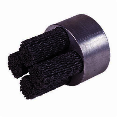 Nylox 85751 Crimped Miniature Round Straight Tufted Disc Brush, 1-3/4 in Dia Brush, 5/8 in, 0.022 in, Silicon Carbide Fill