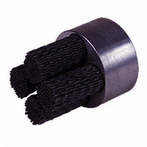 Nylox 85751 Crimped Miniature Round Straight Tufted Disc Brush, 1-3/4 in Dia Brush, 5/8 in, 0.022 in, Silicon Carbide Fill