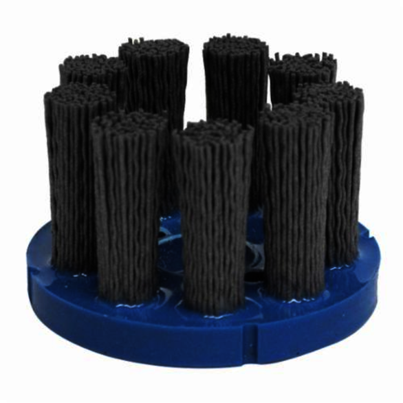Nylox 85776 Crimped Composite Back Round Straight Disc Brush, 3 in Dia Brush, 7/8 in, 0.035 in, Silicon Carbide Fill