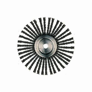 Weiler 94026 Joint and Crack Wheel Brush, 12 in Dia Brush, 3/8 in W Face, 0.035 in Dia Cable Twist Knot Filament/Wire, 1 in Arbor Hole