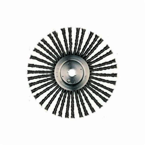 Weiler 94026 Joint and Crack Wheel Brush, 12 in Dia Brush, 3/8 in W Face, 0.035 in Dia Cable Twist Knot Filament/Wire, 1 in Arbor Hole