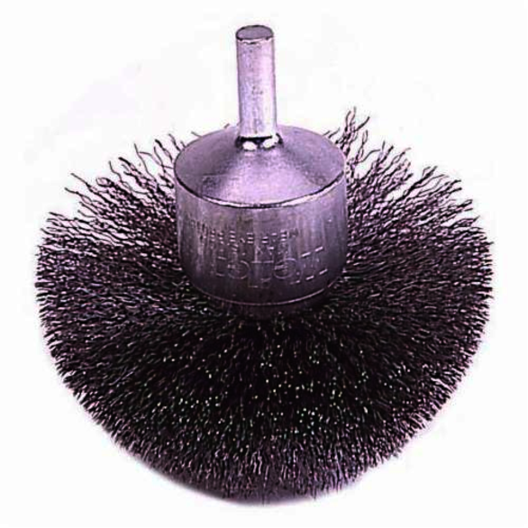 Weiler 96705 Circular Flared End Brush, 4 in, Crimped, 0.008 in, Stainless Steel Fill