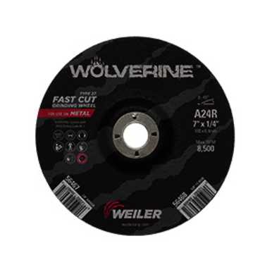 Wolverine 56467 Type 27 Cut-Off Wheel, 7 in Dia x 1/4 in THK, 7/8 in Center Hole, 24 Grit, Aluminum Oxide Abrasive