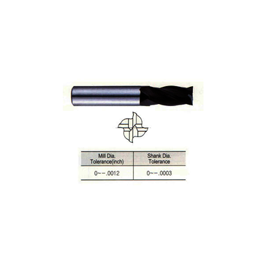 YG-1 07554TE E5021 Standard Regular Length End Mill, 1/16 in Dia Cutter, 3/16 in Length of Cut, 4 Flutes, 1/8 in Dia Shank, 1-1/2 in OAL, Tylon-TiAlN Extreme Coated