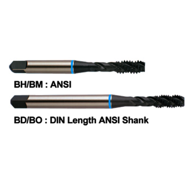 YG-1 BH224 Blue Ring High Performance Spiral Flute Tap, Right Hand Cutting, M3.5x0.6 Thread, D4 Thread Limit, Modified Bottoming Chamfer, Right Hand Flute Direction, 3 Flutes, Steam Oxide, Super HSS