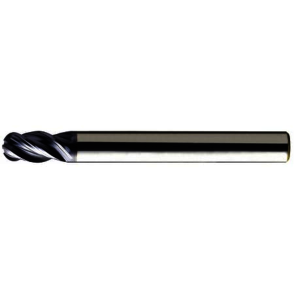 YG-1 EMB75030 EMB75 V7 MILL INOX Ball Nose Center Cut High Performance Metric Regular Length Variable Helix End Mill, 3 mm Dia Cutter, 8 mm Length of Cut, 4 Flutes, 6 mm Dia Shank, 57 mm OAL, AlTiN Coated