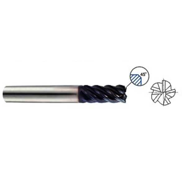 YG-1 TitaNox Power GMG27160 Center Cut Long Length Metric Square End Variable Helix Corner Chamfer End Mill, 16 mm Dia Cutter, 36 mm Length of Cut, 5 Flutes, 16 mm Dia Shank, 92 mm OAL, Y-Coated