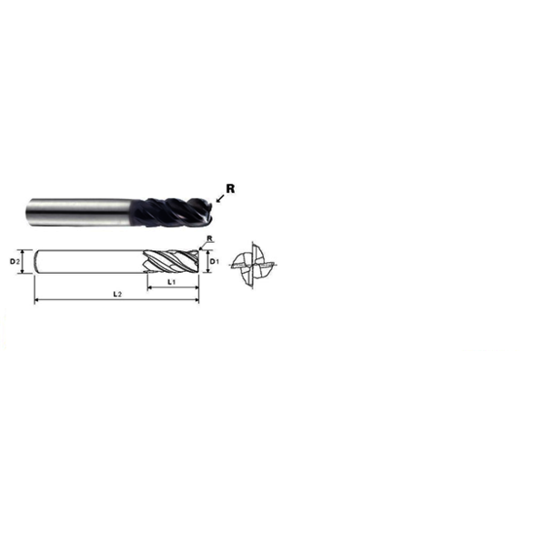 YG-1 TitaNox Power GMG41911 Center Cut Metric Variable Helix Corner Radius End Mill With Double Core, 12 mm Dia Cutter, 3 mm Corner Radius, 26 mm Length of Cut, 4 Flutes, 12 mm Dia Shank, 83 mm OAL, Y-Coated