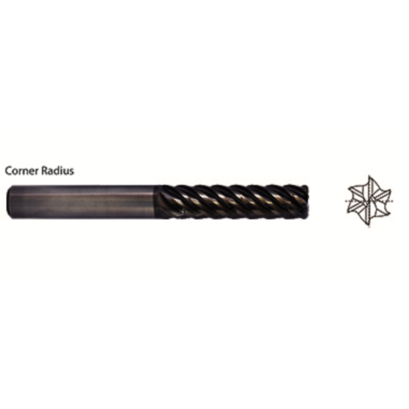YG-1 Cutting Tools GMH72905 1/2 in Dia, 6 Flute, Solid Carbide, Corner Radius & Corner Chamfer End Mill