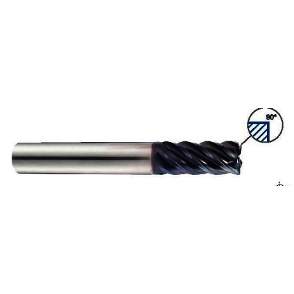 YG-1 TitaNox Power UGMH12064 Center Cut Imperial Sharp Edge Variable Helix Square End Mill With Extended Neck, 1 in Dia Cutter, 1-1/8 in Length of Cut, 5 Flutes, 1 in Dia Shank, 4 in OAL, Y-Coated